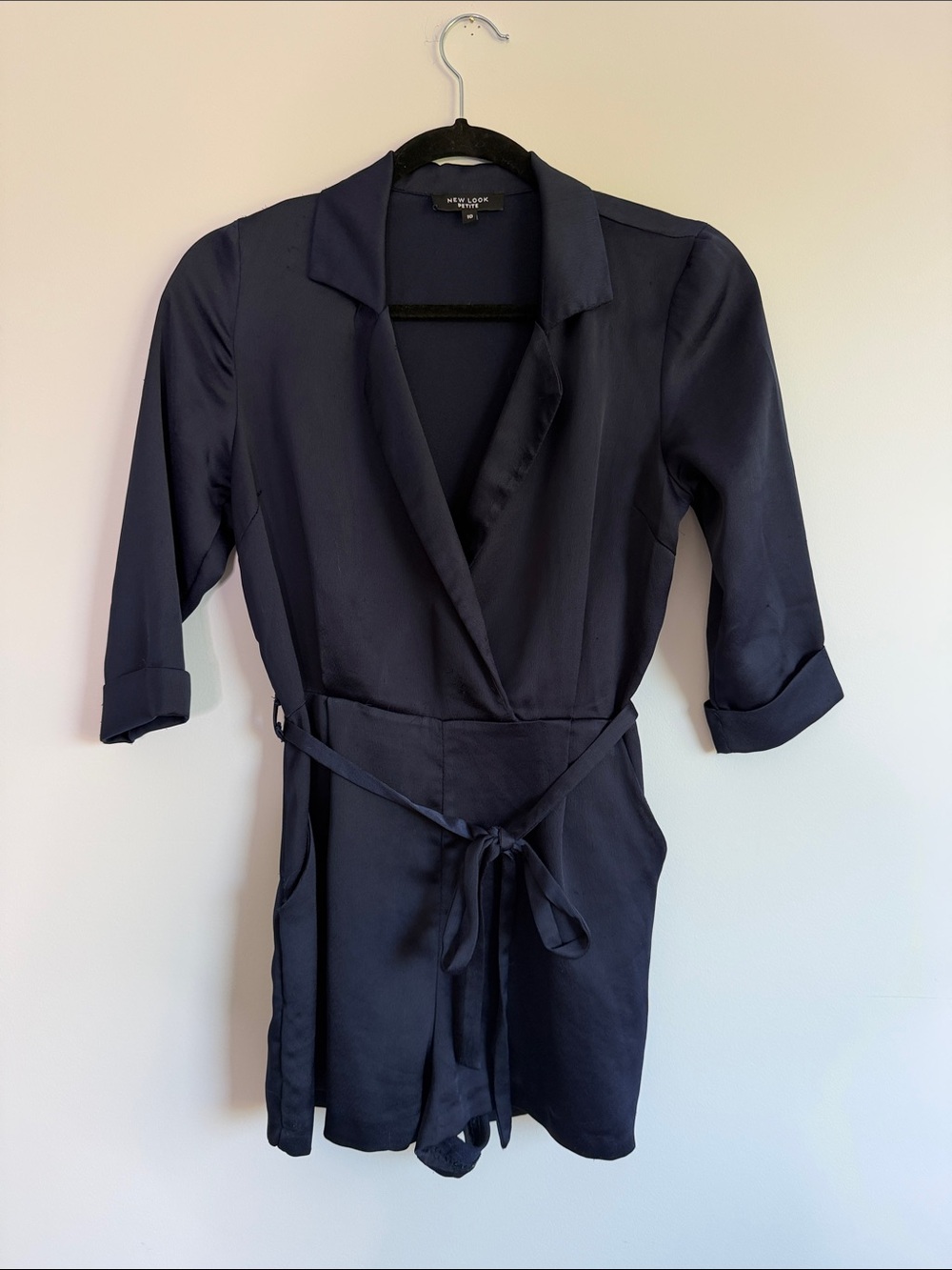New Look Navy Wrap Romper with Waist Tie